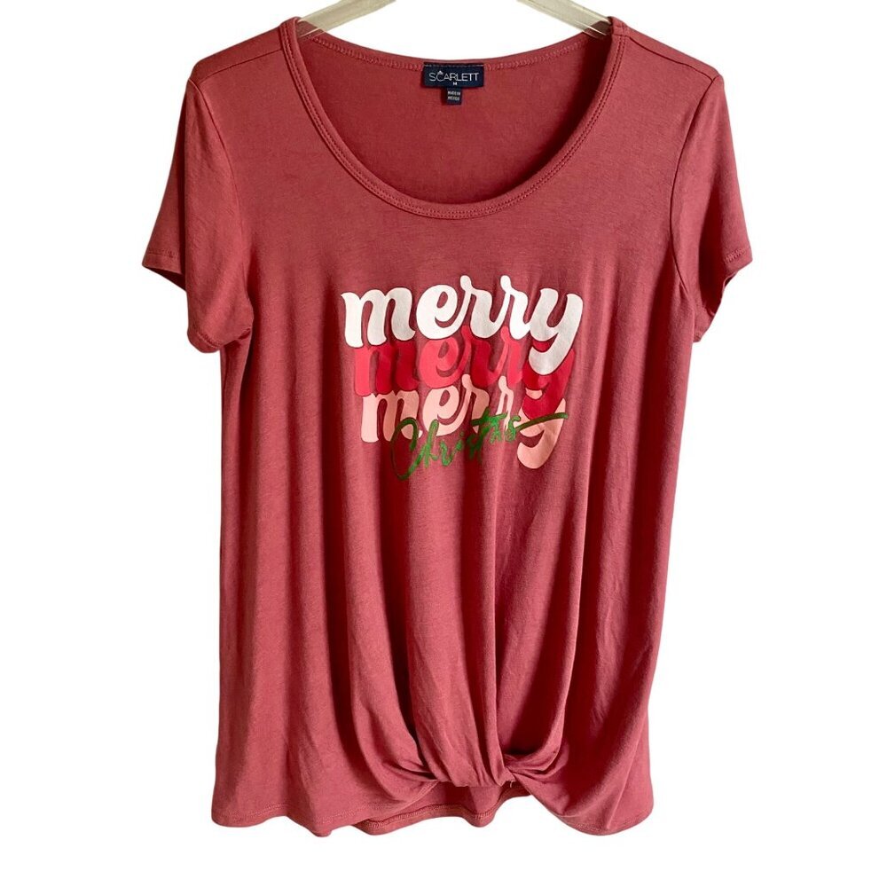Scarlett Graphic Short Sleeve Tee "Merry Merry Merry Christmas" Medium NEW